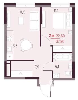 2-к квартира, вторичка, 38м2, 17/20 этаж