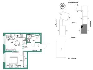 2-к квартира, строящийся дом, 31м2, 14/24 этаж