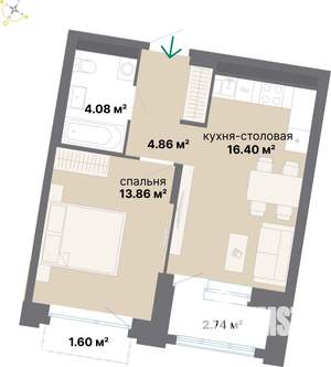 1-к квартира, строящийся дом, 44м2, 6/9 этаж
