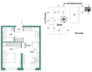 2-к квартира, строящийся дом, 35м2, 3/21 этаж