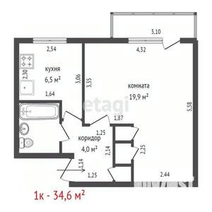 1-к квартира, вторичка, 35м2, 3/5 этаж