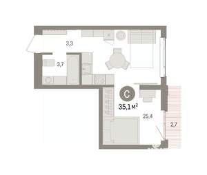 Студия квартира, вторичка, 35м2, 11/16 этаж