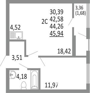 2-к квартира, вторичка, 44м2, 16/25 этаж