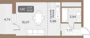 Студия квартира, вторичка, 31м2, 16/24 этаж