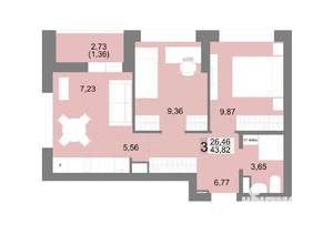 3-к квартира, вторичка, 47м2, 13/27 этаж