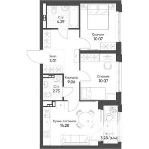 2-к квартира, вторичка, 55м2, 13/16 этаж