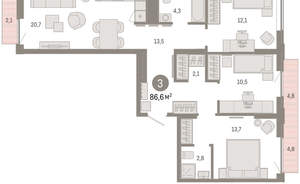 3-к квартира, вторичка, 87м2, 6/16 этаж
