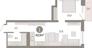 1-к квартира, вторичка, 44м2, 4/8 этаж