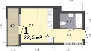 Студия квартира, строящийся дом, 23м2, 15/19 этаж