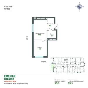 1-к квартира, вторичка, 35м2, 24/25 этаж