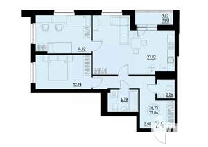 2-к квартира, строящийся дом, 76м2, 3/25 этаж