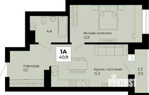 1-к квартира, строящийся дом, 41м2, 5/25 этаж