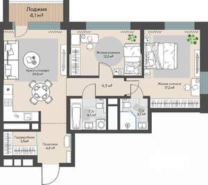 2-к квартира, вторичка, 79м2, 18/30 этаж