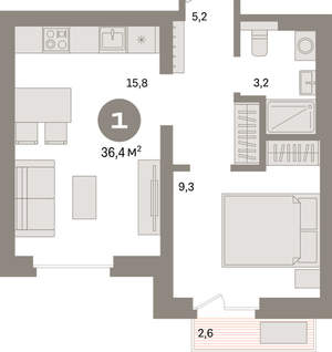 1-к квартира, вторичка, 36м2, 6/9 этаж