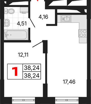 1-к квартира, вторичка, 38м2, 23/25 этаж