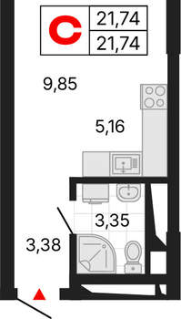 Студия квартира, вторичка, 22м2, 18/25 этаж