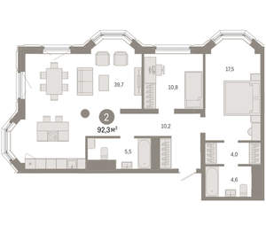 2-к квартира, вторичка, 92м2, 9/24 этаж