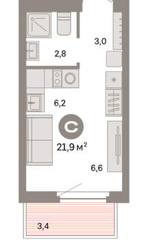 Студия квартира, вторичка, 22м2, 7/16 этаж