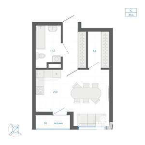 Студия квартира, вторичка, 30м2, 11/22 этаж