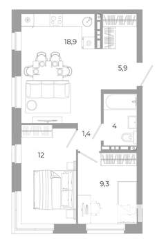 2-к квартира, вторичка, 52м2, 2/12 этаж