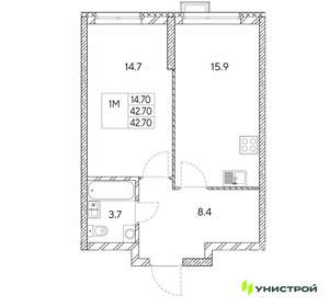 1-к квартира, вторичка, 43м2, 15/30 этаж