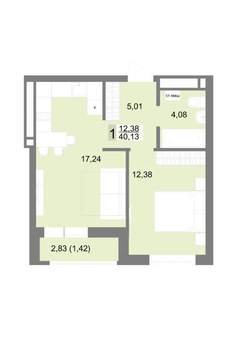 1-к квартира, строящийся дом, 40м2, 15/22 этаж