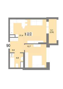 1-к квартира, вторичка, 48м2, 15/25 этаж