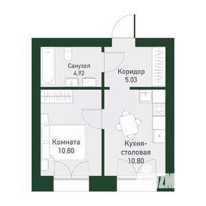 1-к квартира, вторичка, 33м2, 4/4 этаж