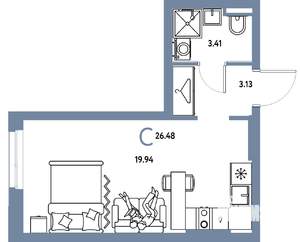 Студия квартира, строящийся дом, 26м2, 4/24 этаж