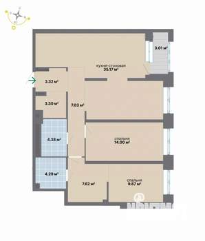 2-к квартира, вторичка, 92м2, 2/9 этаж
