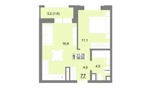 1-к квартира, вторичка, 39м2, 11/26 этаж