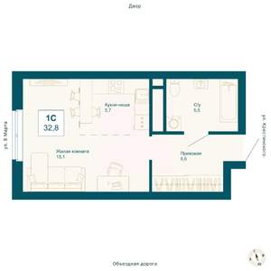 Студия квартира, вторичка, 33м2, 20/21 этаж