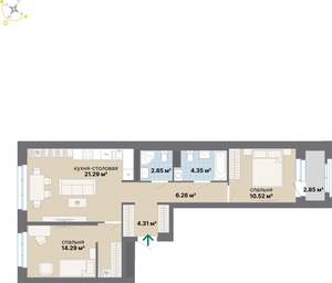 2-к квартира, строящийся дом, 67м2, 3/9 этаж