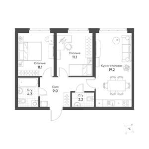 2-к квартира, вторичка, 57м2, 4/16 этаж