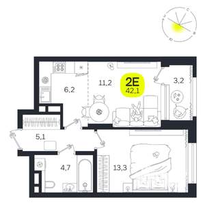 2-к квартира, вторичка, 42м2, 15/27 этаж