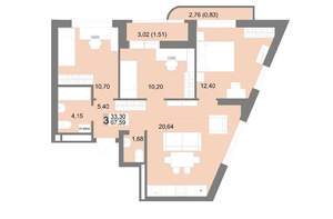 3-к квартира, вторичка, 68м2, 14/22 этаж