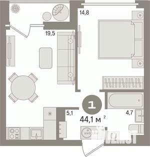1-к квартира, вторичка, 44м2, 14/32 этаж