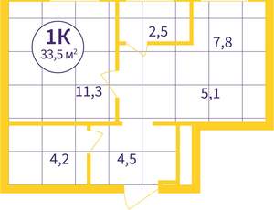 1-к квартира, вторичка, 34м2, 7/8 этаж