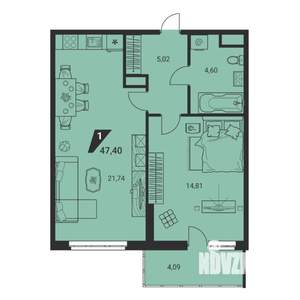 2-к квартира, вторичка, 47м2, 23/25 этаж