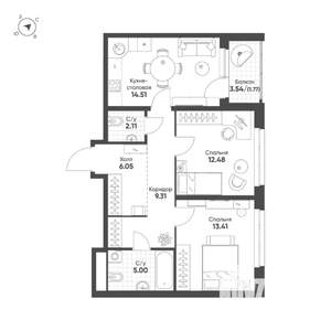 2-к квартира, вторичка, 65м2, 8/16 этаж
