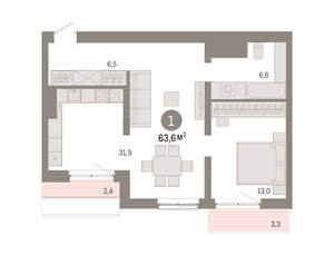 1-к квартира, вторичка, 64м2, 7/8 этаж