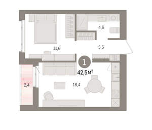 1-к квартира, вторичка, 43м2, 8/16 этаж