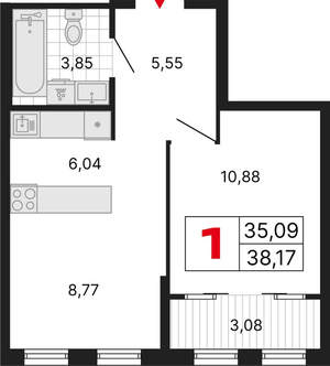 1-к квартира, вторичка, 38м2, 18/25 этаж