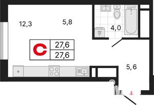 Студия квартира, строящийся дом, 28м2, 21/25 этаж