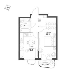 1-к квартира, вторичка, 39м2, 2/16 этаж