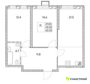 2-к квартира, вторичка, 65м2, 19/30 этаж