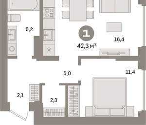 1-к квартира, вторичка, 42м2, 5/16 этаж