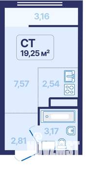 Студия квартира, вторичка, 19м2, 22/27 этаж