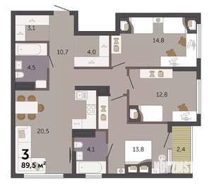 3-к квартира, строящийся дом, 90м2, 10/32 этаж