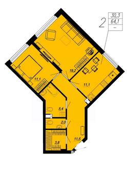 2-к квартира, строящийся дом, 63м2, 2/24 этаж